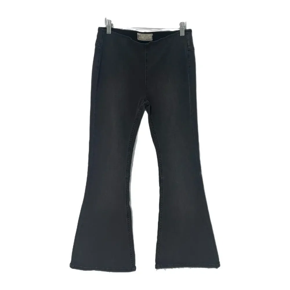 Free People Jeans 28 Penny Pull On Flare Black Bell Bottoms Elastic Waist Boho